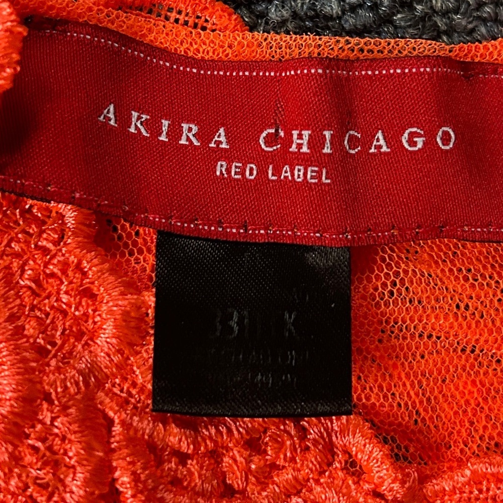 AKIRA Orange Red Label Back Zip Up Floral Lace Blouse Size Small - Picture 3 of 5